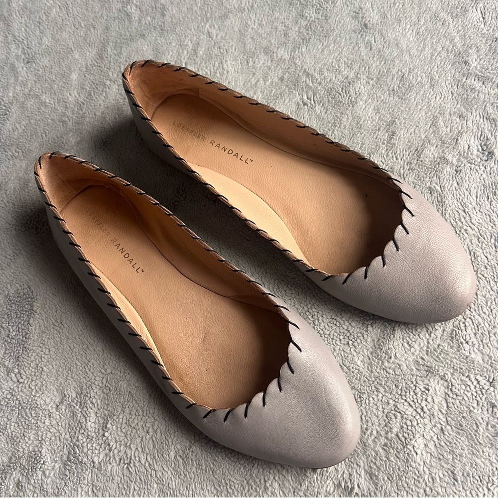 Loeffler Randall Karlotta Stitched Kid Nappa Leather Scalloped Ballet Flats Gray
